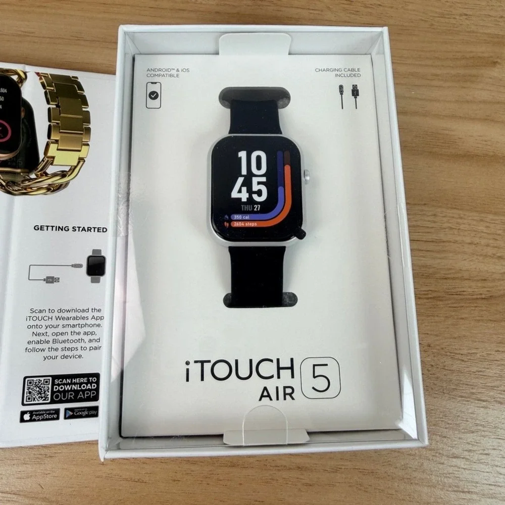 iTOUCH Air 5 Wearables Smartwatch Black Health Fitness AMOLED Bluetooth NEW